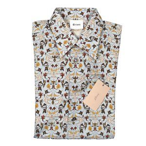 NEW $695 Brioni Fine Cotton Shirt!  Med  Light Blue With Medieval Dragon Design